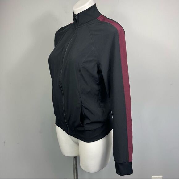 Z by Zella Womens Track Bomber Lightweight Full Zip Jacket Black Burgundy XS - Picture 6 of 16
